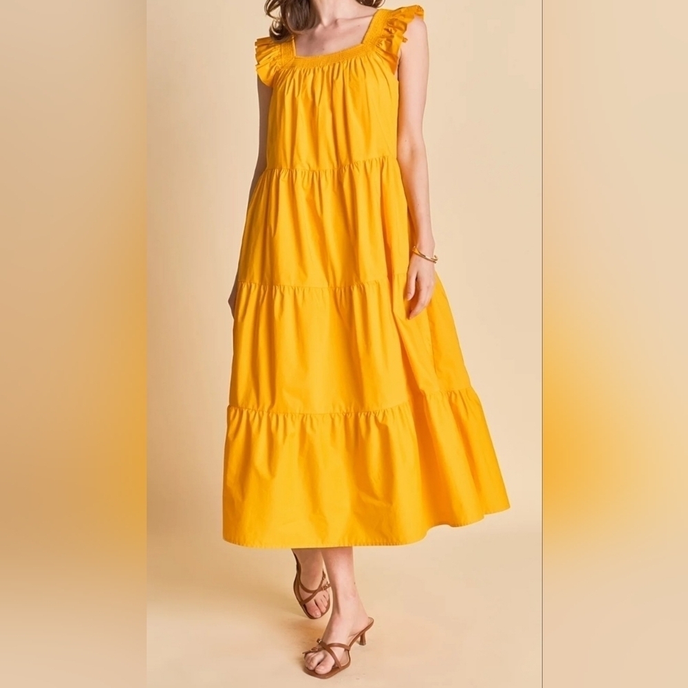 NWT English Factory Cotton Ruffle Sleeve Orange Tiered Mini Dress Size Large.